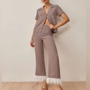 Reformation Women's Pants Top Set Multicolour Neutral Print Size XS Feather